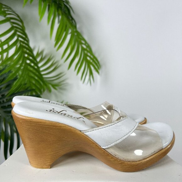 Womens White & Clear Beachy  Boho Coastal Chic Chunky Slip On Heel Sandals / 7 - Picture 4 of 7